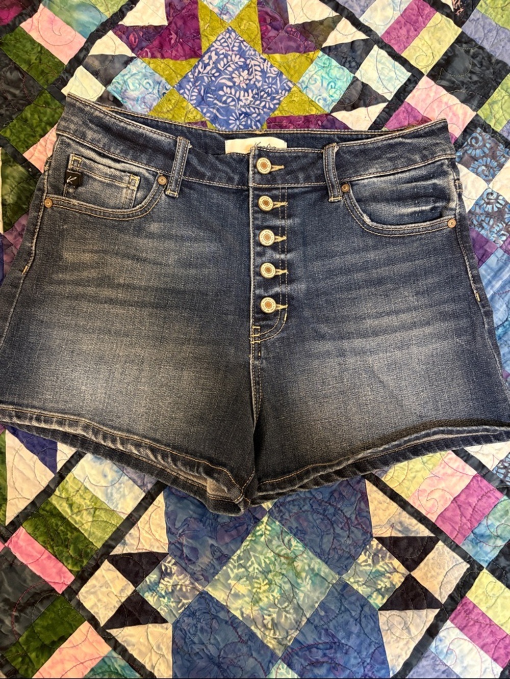 KanCan Dark Blue Button-Fly Denim Shorts